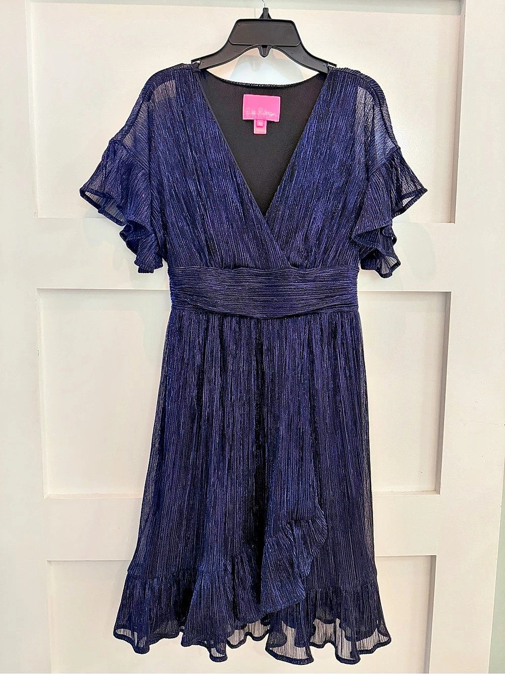 Lilly Pulitzer Short Sleeve Shimmer Low Tide Navy Blue Sinclair Dress XS